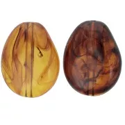 Flat irregular bead 25x20 mm in translucent resin - Marbled amber x1