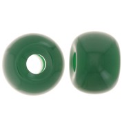 Round beads large holes 13x9 mm in opaque resin - Emerald Green x8