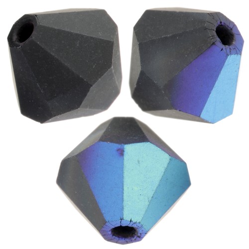 Preciosa bicone beads - Bead rondelle 6 mm - Jet AB Matt x12