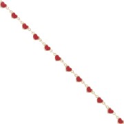 Heart chain with epoxy resin 5 mm - Gold - Red x50cm