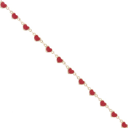 Heart chain with epoxy resin 5 mm - Gold - Red x50cm