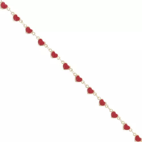 Heart chain with epoxy resin 5 mm - Gold - Red x50cm