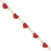 Heart chain with epoxy resin 5 mm - Gold - Red x50cm