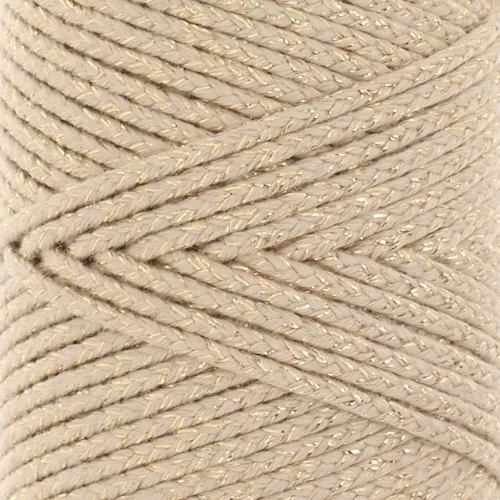 2.5mm braided cotton cord - made in France - Beige - Gold x1m