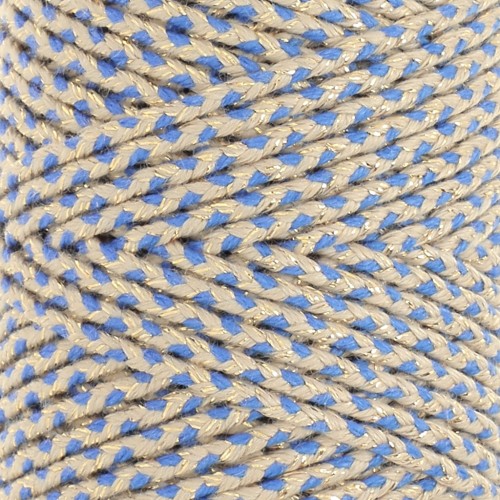 2.5mm braided cotton cord - made in France - Beige - Blue - Gold x1m