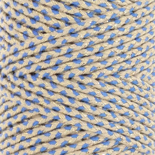 2.5mm braided cotton cord - made in France - Beige - Blue - Gold x1m