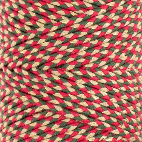 2.5mm braided cotton cord - made in France - Red - Green - Gold x1m