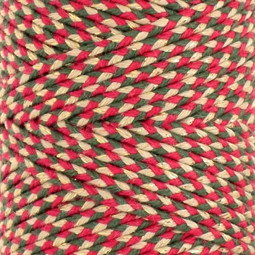 2.5mm braided cotton cord - made in France - Red - Green - Gold x1m