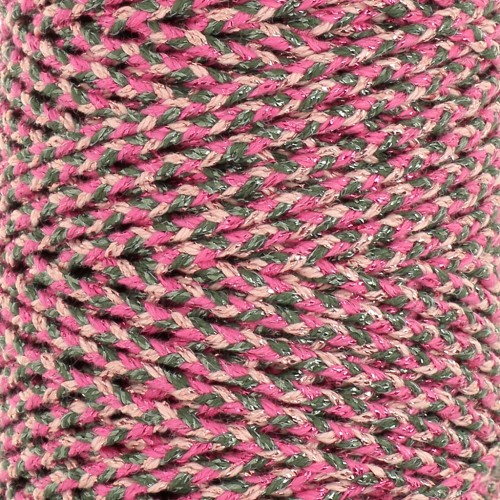 3mm braided cotton cord - made in France - Multi rose - Grey x1m