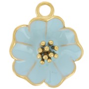 22mm flower pendant with epoxy resin - 304L stainless steel - Gold - Blue x1|raw }}