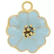 22mm flower pendant with epoxy resin - 304L stainless steel - Gold - Blue x1