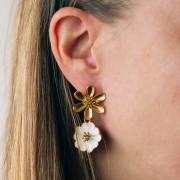 22mm flower pendant with epoxy resin - 304L stainless steel - Gold - Blue x1