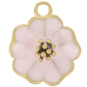 22mm flower pendant with epoxy resin - 304L stainless steel - Gold - Pink x1|raw }}