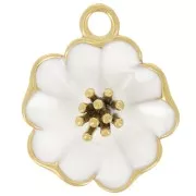 Pendentif fleur 22 mm avec résine époxy - Acier inox 304L Doré - Blanc x1
