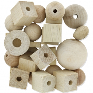 Assortment of big wooden beads natural x100g