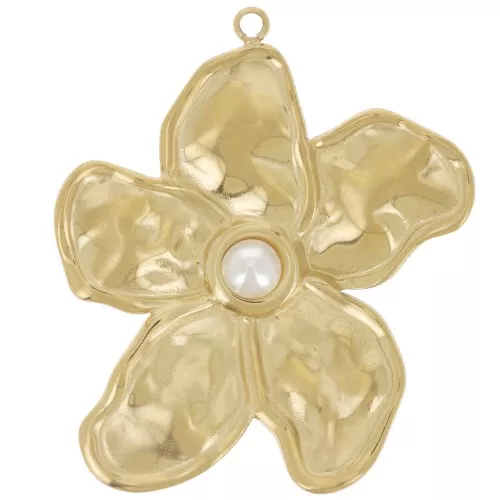 33x28mm 304L st. steel Flower pendant imitation mother-of-pearl cabochon - Gold x1