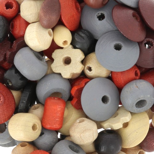 Assortment of wooden beads natural/Brown x50g