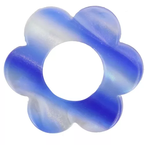 18mm acetate flower pendant - Striped - Dark blue - Pearlescent white x1