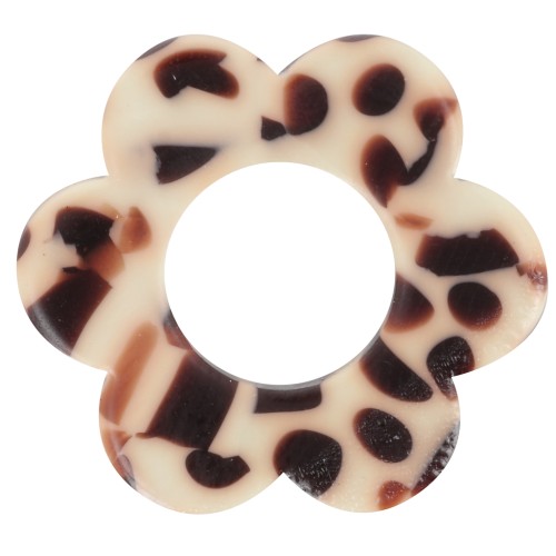 18mm Acetate Flower Pendant - Mottled Brown - Cream x1