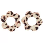 18mm Acetate Flower Pendant - Mottled Brown - Cream x1