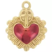 22x18mm Stainless steel 304L Ex-Voto Heart pendant epoxy resin - Gold - Red x1