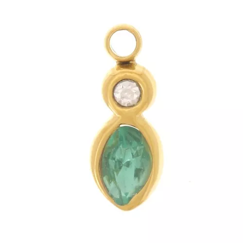 9x4mm 304L Stainless Steel zirconium oxide navette charm - Gold - Green x1