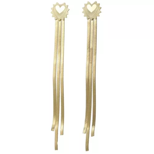 85x12mm 304L stainless steel fringe earrings with heart - Gold x2