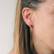 85x12mm 304L stainless steel fringe earrings with heart - Gold x2