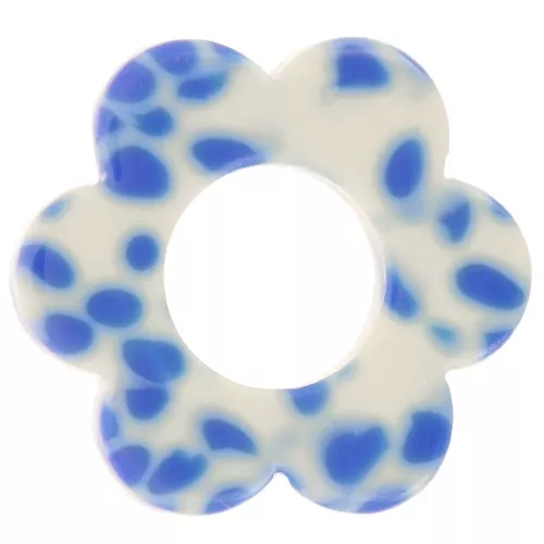 18mm Acetate Flower Pendant - Royal Blue Mottled - Cream x1