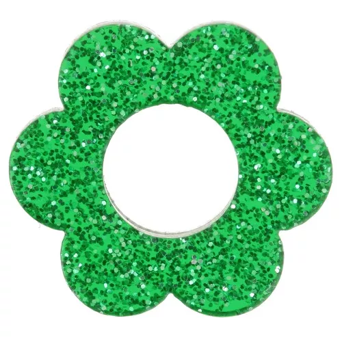 18mm acrylic flower pendant - Fir green glitter x1