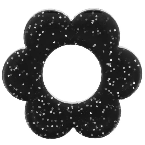 18mm acrylic flower pendant - Black glitter x1
