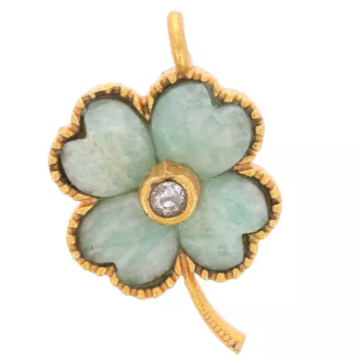 21x13mm Flower pendant gemstone and CZ - Fine gold plated - Amazonite x1
