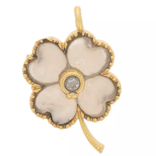 21x13mm Flower pendant gemstone and CZ - Fine gold plated - Peach moonstone x1