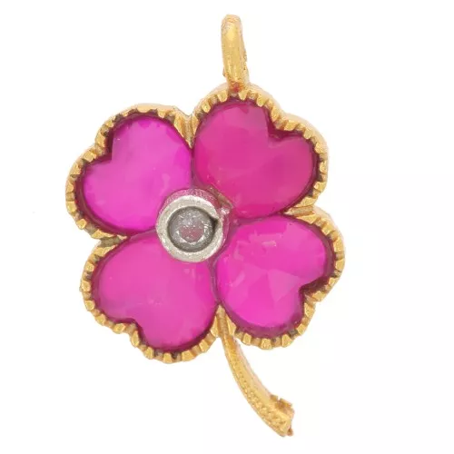 21x13mm Flower pendant gemstone and CZ - Fine gold plated - Pink chalcedony x1