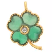 21x13mm Flower pendant gemstone and CZ - Fine gold plated - Green Onyx x1
