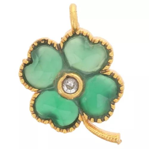 21x13mm Flower pendant gemstone and CZ - Fine gold plated - Green Onyx x1