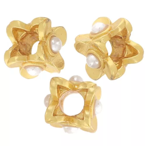 5mm square bead with mother-of-pearl beads - Fine gold plated x1