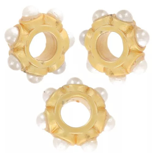 10mm roundel bead and mother-of-pearl beads - Fine gold plated x1