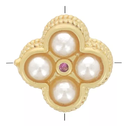 Clover bead 8 mm with mother-of-pearl and zirconium oxide cabochons - Fine gold plated x1