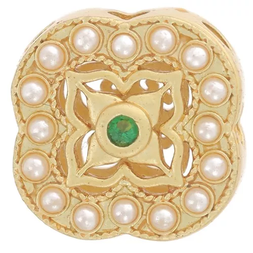 Square spacer 10.5 mm mother-of-pearl cabochons & Fine gold plated zirconium oxide x1