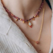 8mm rondelle bead with Zirconium Oxides - Fine gold plated - Fuchsia x1