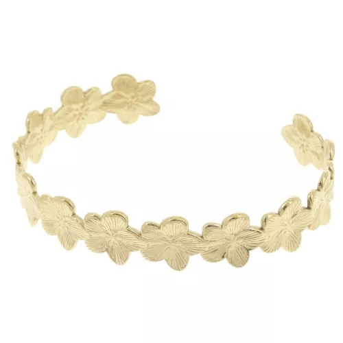 13x160mm Stainless Steel 304L Flower Bangle - Adjustable - Gold x1