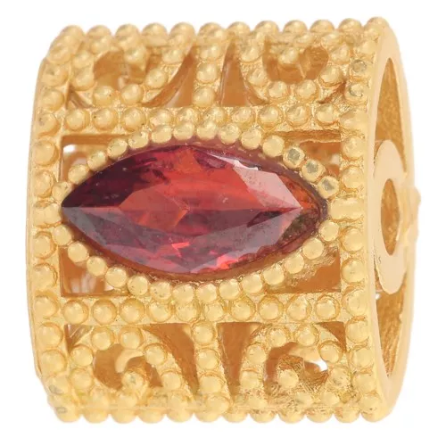 11x12mm domed rectangle bead with Zirconium oxides - Fine gold plated - Red x1