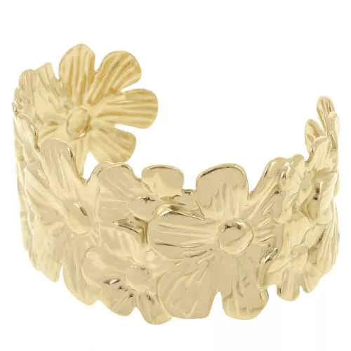 34.5x150mm Stainless steel 304L Wide flower bracelet - adjustable - Gold x1