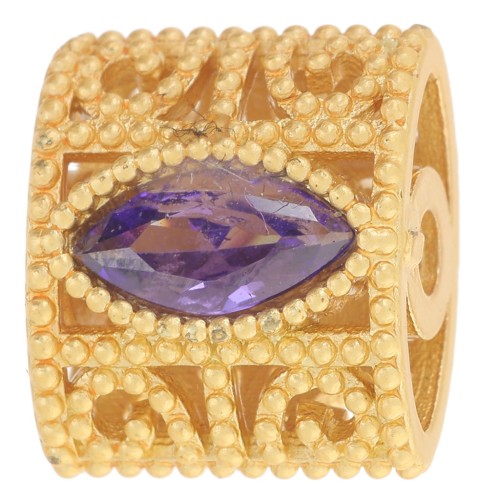 11x12mm domed rectangle bead with Zirconium oxides - Fine gold plated - Violet x1