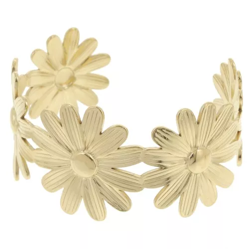 35x160mm Stainless steel 304L adjustable daisy flower large Bracelet - Gold x1