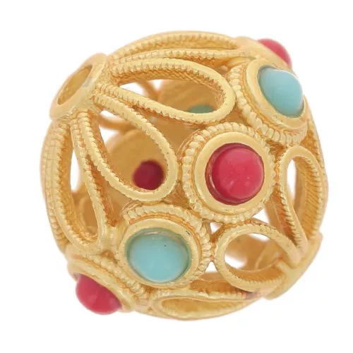 10.5mm round filigree bead with imitation gems - Fine gold plated x1
