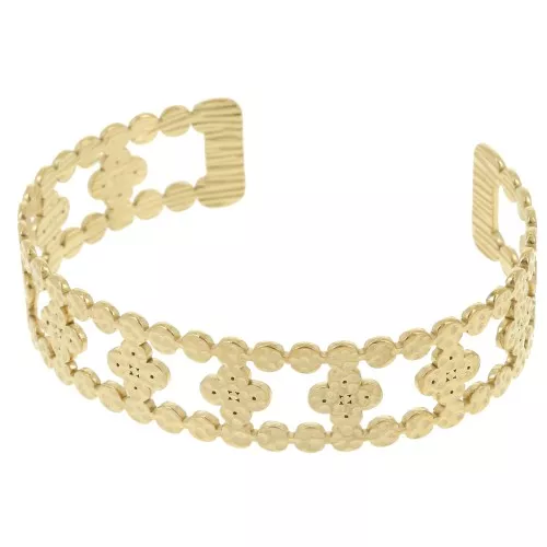 15x150mm Stainless steel 304L Wide adjustable hammered clover bracelet - Gold x1