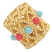 9mm hollow tube bead with imitation gemstones - Fine gold plated x1