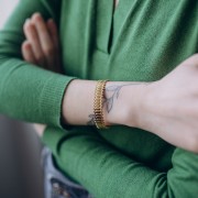 11x160mm Stainless Steel 304L Lace Effect Bangle - Adjustable - Gold x1